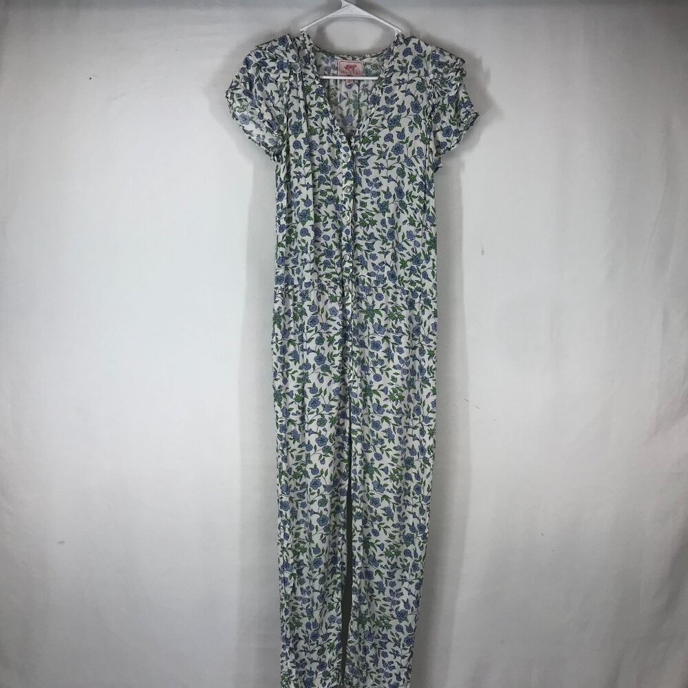 BANJANAN - WOMEN'S MEDIUM - WHITE FLORAL BUTTON SHORT SLEEVE JUMPSUIT